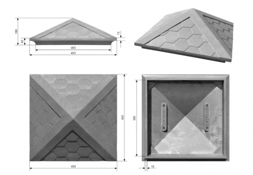 Колпак ППК на столб заборный 1,5х1,5 кирпича "Гибкая черепица" 390х390х43 Серый по цене  