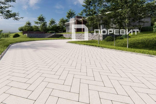 Тротуарная плитка Паркет, Гранит, Белый, высота 80 мм (600*200)